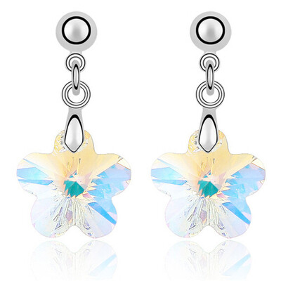 

Austrian Crystal Flower Dangle Earrings For Women Silvet Color Drop Earrings Fashion Jewelry Friendship Party Gift 3658