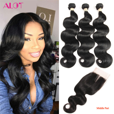 

3 Bundles Hair With Lace Closure Brazilian Body Wave Human Hair Bundles with Closure Free Middle Three Part Alot Hiar Products