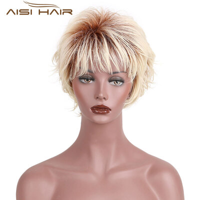

AISI HAIR Синтетические короткие парики для черных женщин Ombre Светло-белое жаропрочные прямые волосы