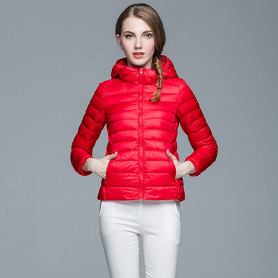 

Plus Size S-3XL Ultra Light Winter Jacket 2017 Fashion Women Duck Down Coat Solid Color Hooded Zippers
