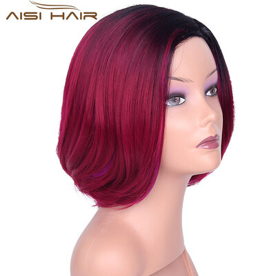 

AISI HAIR Short Wigs for Women 12" Synthetic Straight Ombre Wine Red Hair