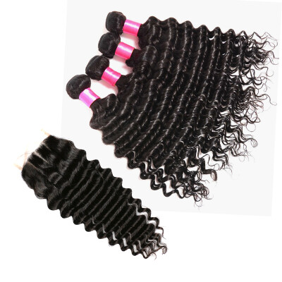 

Brazilian Deep Curly Closure Mink Brazilian Weave With Closure Deep Wave Brazilian Hair Bundles With Closure China Best Supplier