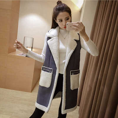

Winter Women Vest Waistcoat 2017 Women's Sleeveless Vest Jacket Long Patchwork Faux Suede Vests Coat Female