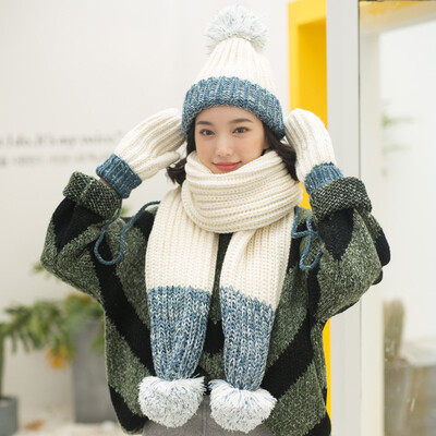 

677888 hat scarf gloves set three-piece winter cute wool knit Korean students wild thick warm milk white