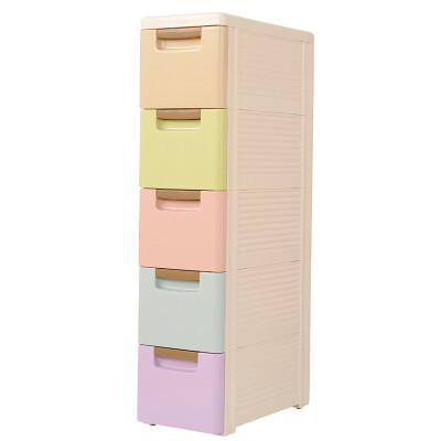 

Baicaoyuan European colorful belt pulley plastic drawer storage cabinet locker multi-purpose drawer cabinet finishing cabinet 5 layer narrow