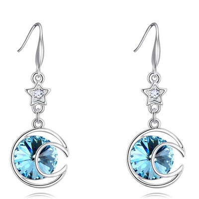 

Austrian Crystal Rhinestones Dangle Earring White Gold Plated Moon Star Long Drop Earrings For Women Fashion Jewelry 26496
