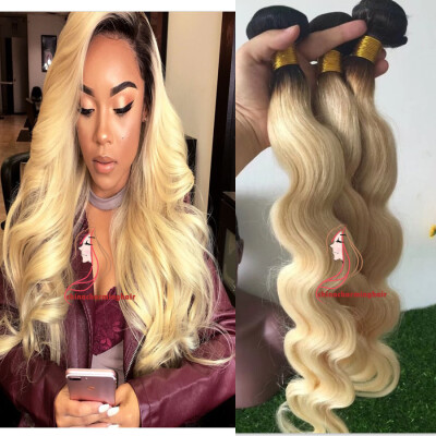 

613 Blonde Virgin Hair 3 Bundles Dark Roots Blond Hair Extension Brazilian Virgin Hair Body Wave 100% Human Hair Weave