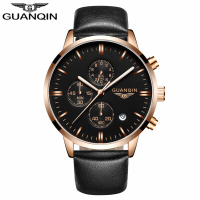 

GUANQIN Men's watch top brand luxury chronograph luminous fashion men's sports leather quartz watch