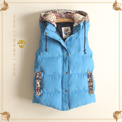 

Autumn Winter Women Cotton Vest Hooded Warm Down Coat Hit Color Stitching Vests Designer Sleeveless Casual Students Female