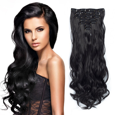 

7pcs / set зажим в выдвижениях волос 20inch длинние волнистые жаростойкие синтетические наконечники Kanekalon синтетические для девушки леди женщин