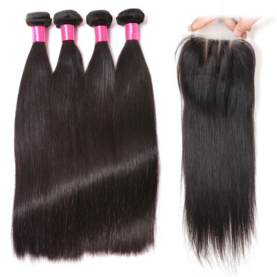 

BHF Hair Brazilian Straight With Closure 4 Bundles With Closure Straight Grade 8A Unprocessed Virgin Hair With Closure