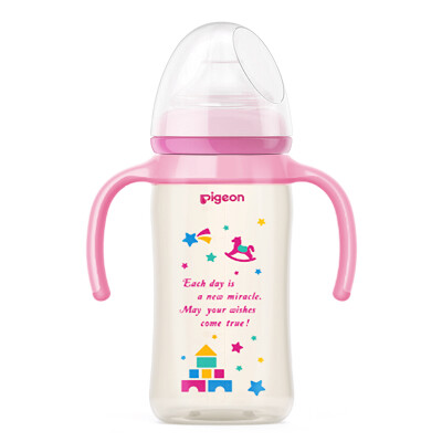 

Pigeon plastic two-handle natural real wide-bore PPSU painted plastic bottle 240ml pink with M pacifier AA127