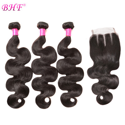 

BHF Hair Peruvian Virgin Hair With Closure Body Wave With Closure 3 Bundles With Closure 8"-26" Hair Extensions
