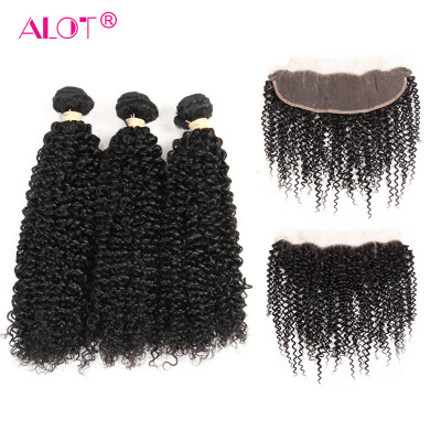 

Alot Hair Peruvian lace Frontal Closure Kinky Curly Human Hair 13x4 with baby Ear To Ear Closure with 3 Bundle Hair Kinky Curl