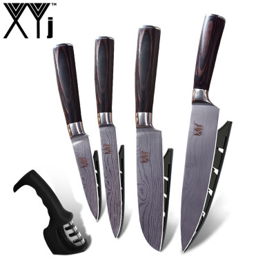 

XYj 4 PCS Kitchen Knives Stainless Steel Chef Santoku Utility Fruit Knife With Knife Sharpener