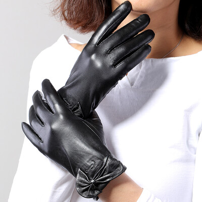 

Crocodile shirt CROCODILE sheepskin ladies plus velvet bow points finger gloves winter 19311002-04B black XL code