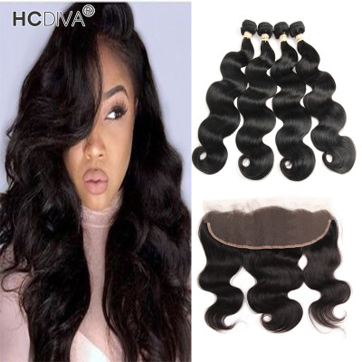 

HCDIVA hair Brazilian Body Wave With Frontal Brazilian Body Wave 4 Bundles with 13x4 Ear To Ear Lace Frontal Closure Free Shipping