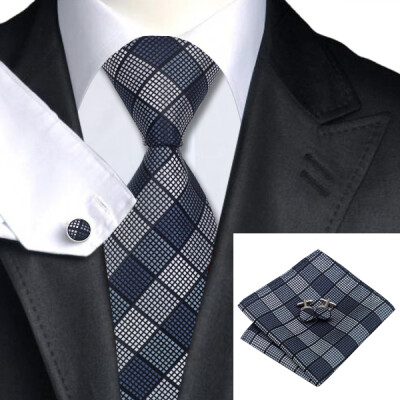 

N-1017 Vogue Men Silk Tie Set Plaids & Checks Necktie Handkerchief Cufflinks Set Ties For Men Formal Wedding Business wholesale