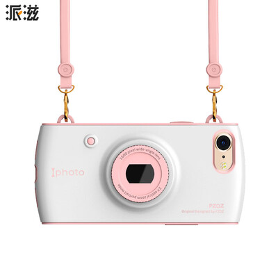 

Send Zi Apple 8 mobile phone shell all-inclusive iphone7 mobile phone shell shatter-resistant strap hanging neck hanging travel paragraph camera 47 inches white pink