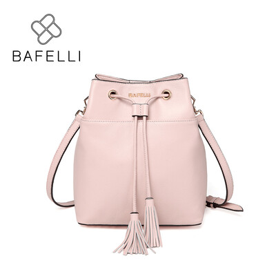 

BAFELLI women shoulder bag Genuine Leather tassel bucket crossbody bags for women famous brand bolsos mujer pink black women bag