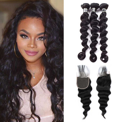 

7A Malaysian Virgin Hair 3 Bundles With 4x4 Closure Loose Wave Hair Beautiful Unprocessed Human Hair Fashion Style New Arrival