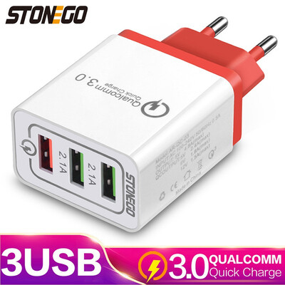 

STONEGO 3-USB Wall Charger with Quick Charge 18W QC 30 USB Adapter Multiport Output QC 302 USB Port with Smart IC