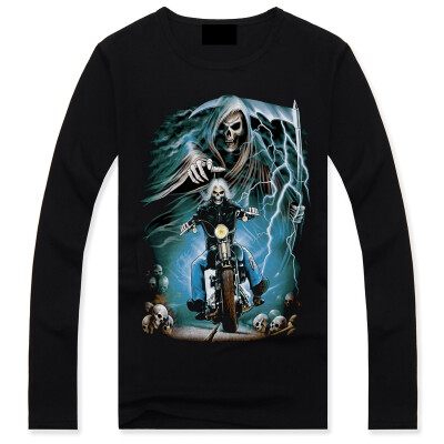 

Men's Black 3D Graphics Printed Rock Skull Pattern Long Sleeve T-Shirt Top Tee Shirt -XXXL(Motor Skeleton