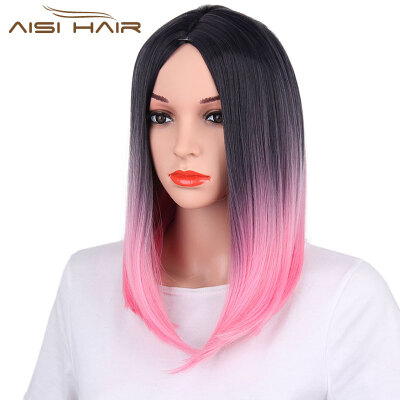 

AISI HAIR 18" Ombre Grey Color Silky Straight Short Synthetic Hair Bob Wigs for Black Women