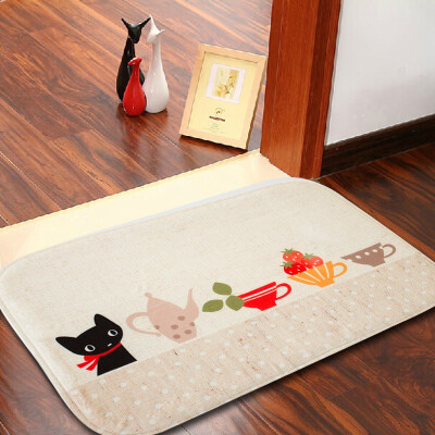 

[Jingdong supermarket] green reed personalized printing and dyeing mats mattress water suction non-slip bathroom kitchen mats small black cat 40 * 60cm