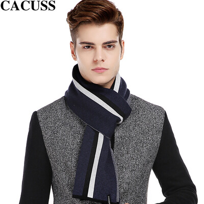 

CACUSS Business collar men's scarves полосатый шерстяной шарф мужской толстый зимний теплый шарф коробка подарка W0034 темно-синий один размер