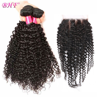 

Mongolian Kinky Curly Hair With Closure Curly Weave Human Hair 4*4 Lace Closure