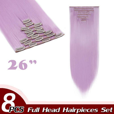 

Full Head Clip Synthetic in Hair Extensions 8 Piece 18 Clips Hairpiece Long Wave Curly Straight for Women