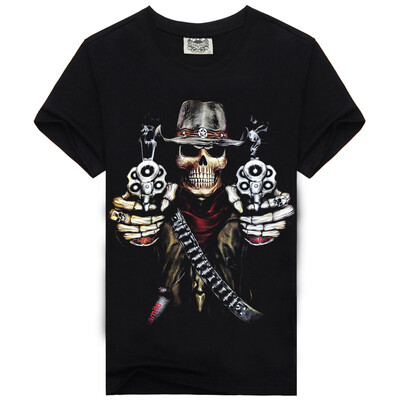 

Men's Black 3D Graphics Printed Rock Skull Pattern Short Sleeve T-Shirt Top Tee Shirt M-XXXL（Double Shooting）