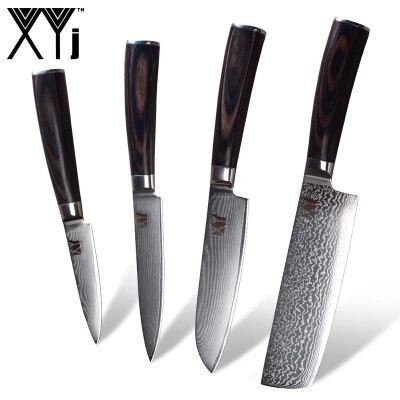 

XYj 4 Piece Damascus Knife Damascus Kitchen Knife 73 Layers VG10 Damascus Steel Pattern Blade Knife