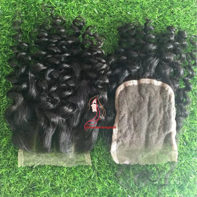 

Deep Curly Lace Closure 44 Swiss Lace Medium Brown With Baby Hair 100 Remy Human Hair Free Part Bleached Knots