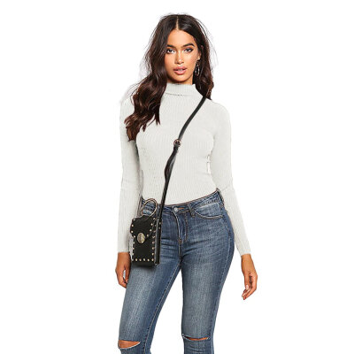 

Women Solid Color Knitted Female Long Sleeve Thin Slim Pullover Sweater Shirt