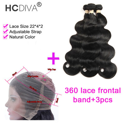 

HCDIVA Pre Plucked 360 Lace Frontal with Bundle Brazilian Virgin Hair Body Wave 3 Bundle&Frontal Closure With Baby Hair