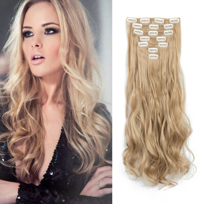 

7pcs/set Clip in Hair Extensions 20inch Long Wavy Heat Resistant Kanekalon Synthetic Hairpiece Gifts for Girl Lady Women