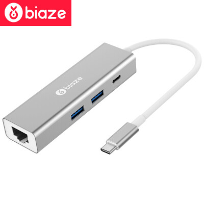 

Biya Zi (BIAZE) Type-C to USB splitter + Gigabit Ethernet port + PD charging HUB hub Apple notebook converter ZH20-metal silver