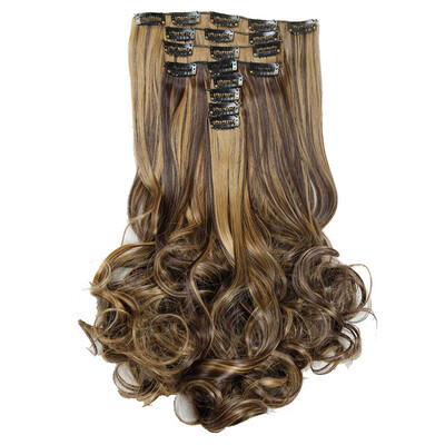 

AISIHAIR 16Colors Clip в наращивании волос8шт / комплект 22 дюйм 55 см Длинные волнообразные жаропрочные наконечники