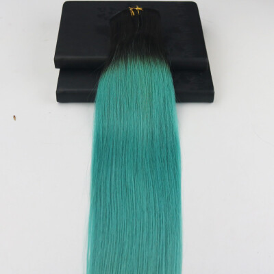 

10-30" 7Pcs 120G Straight Hair Ombre Color #1B Fading to #Teal Full Set Clip In Hair Extensions