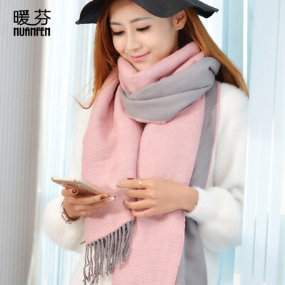 

Warm Fen NuanFen scarf female winter long warm air conditioning shawl winter thick dual-use cashmere wild stripes Korean fashion scarf W0075B pink elegant gray