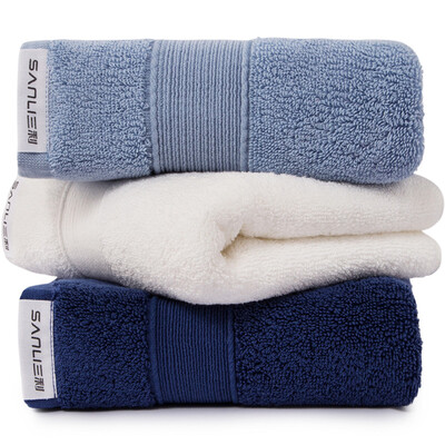 

Sanli five-star hotel towel 3 loaded 165g / Article Cotton A thick thickened soft absorbent wash face towel 35 × 76cm blue gray + white + cyan cyan
