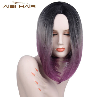 

AISI HAIR Short Wigs for Women 12" Synthetic Straight Ombre Purple Hair