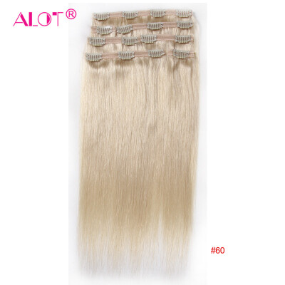 

ALot Hair Brazilian Virgin Human Hair Extensions Clip in Straight Hair 7pcs/ Set ,100g/Package 18 inch #18 #22 #24 #60 #613