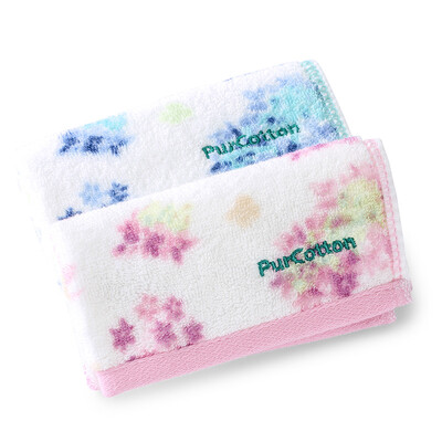 

Cotton Age (PurCotton) pocket print terry small square 28x28cm blue flower shadow + pink flower 2