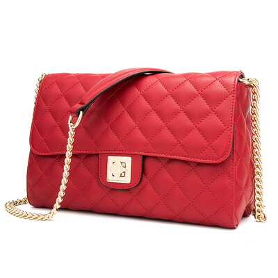 

Aokang Aokang womens bag metal chain plaid small incense wind diagonal small bag European&American fashion retro bag 83003001022 wine red