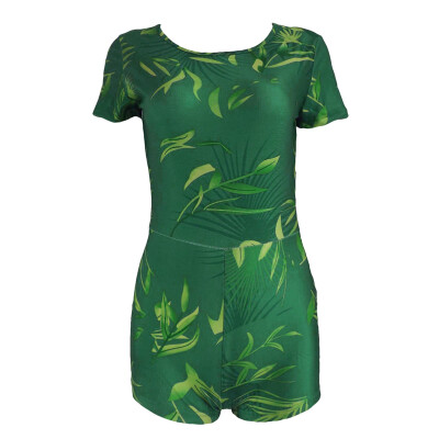 

Vanker Women Sexy Bodycon Green Leaves Printed Siamese Short Pants Suit Jumpsuit Rompers