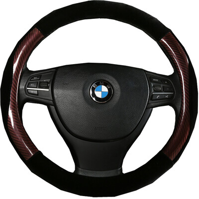 

WRC car steering wheel cover fine cashmere leather carbon fiber square sleeve winter general 38 cm medium black