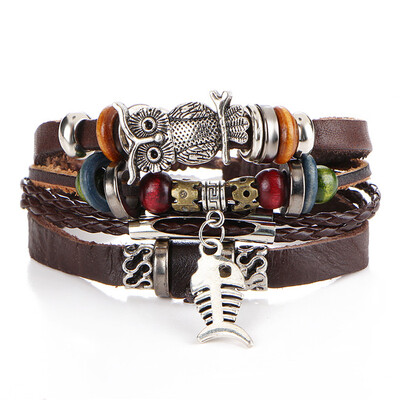 

Punk Design Turkish Eye Bracelets For Men Woman New Fashion Wristband Female Owl Leather Bracelet Stone Vintage Jewelry